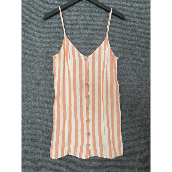 Show Me Your MuMu Dress Size S Linen Blend Remington Orange Dreamsicle Striped - Picture 2 of 5